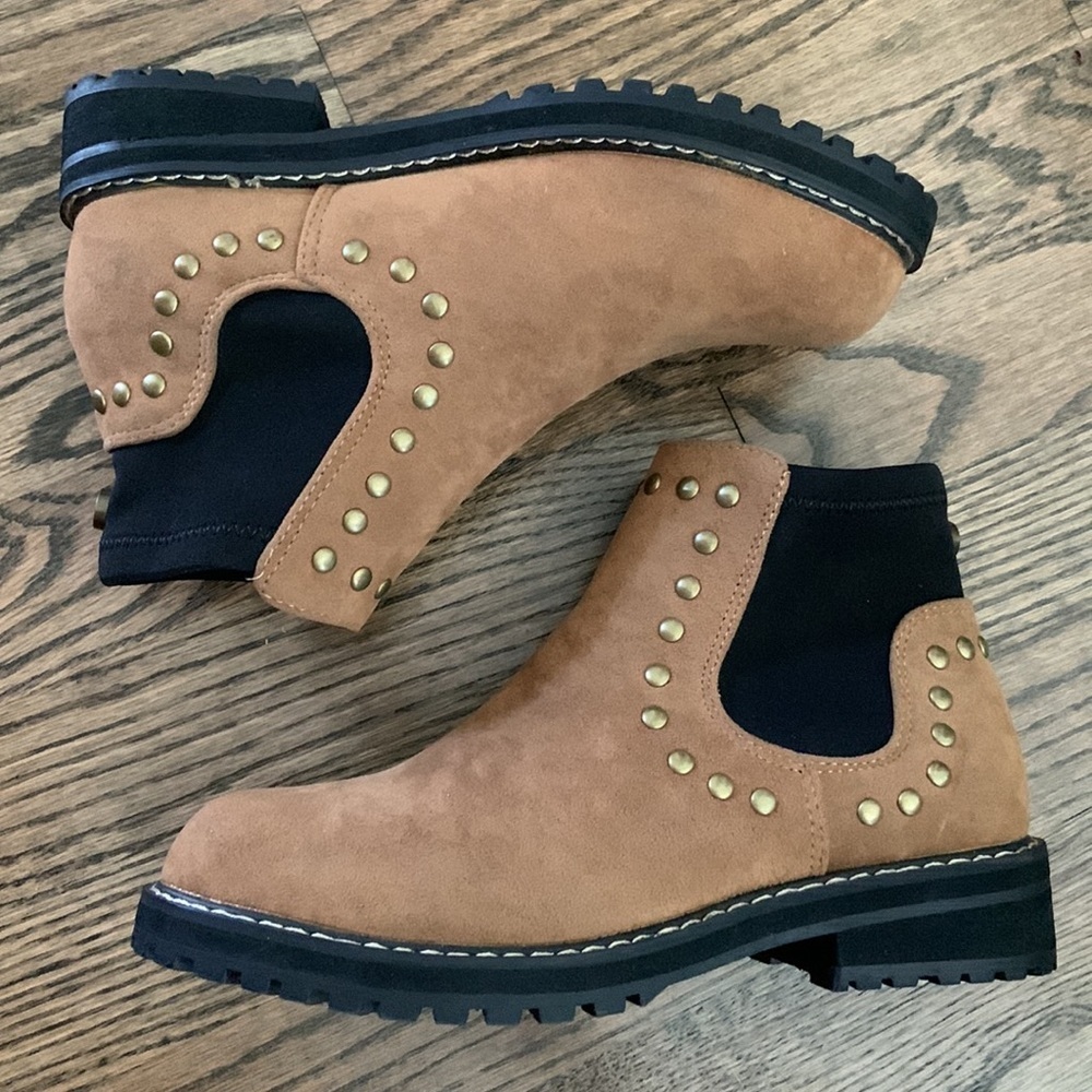 Seven7 Brown Suede Studded Chelsea Ankle Boots - Picture 2 of 8